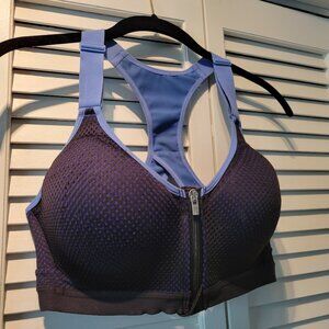 Victoria's Secret Size 34D Black & Blue Mesh Underwire Sports Bra Zip Front VSX